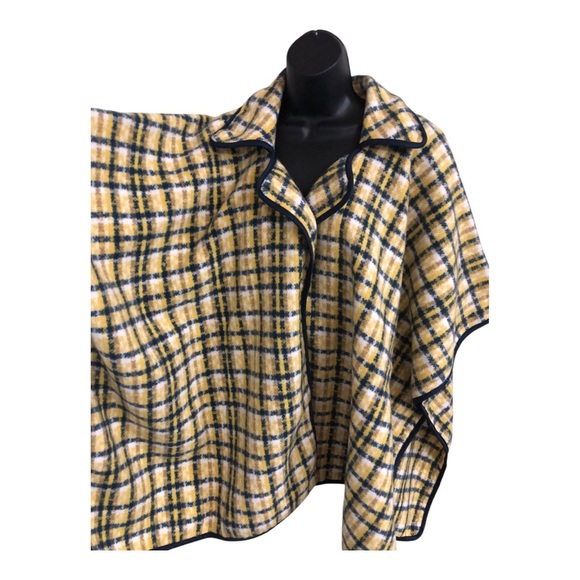 Andrew Marc New York yellow navy gingham tartan plaid poncho OS new - Picture 3 of 15